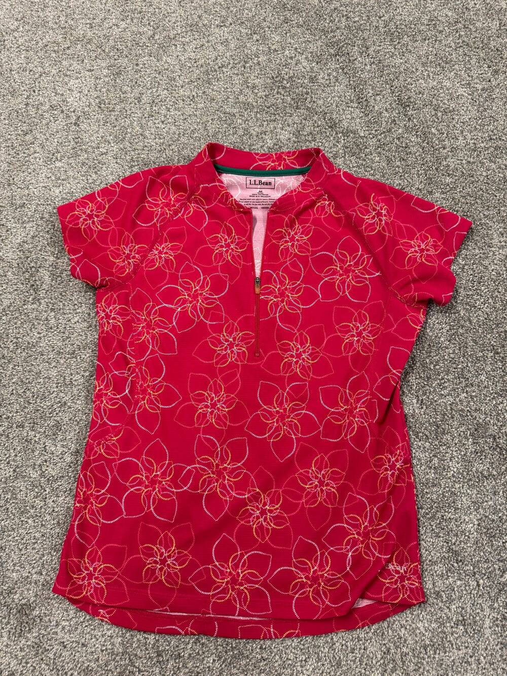 L.L. Bean Women's Red Floral Zip Polo Top